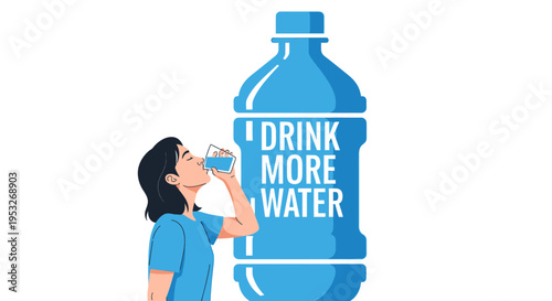 Woman drinking water with large bottle for healthy hydration
