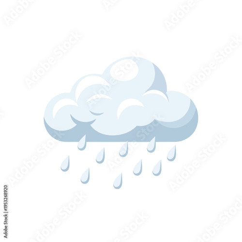 A cartoon illustration of a rain cloud with water droplets falling from it, symbolizing precipitation and weather changes