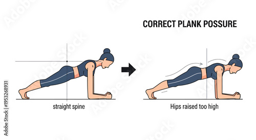 Correct and incorrect plank posture for fitness guide
