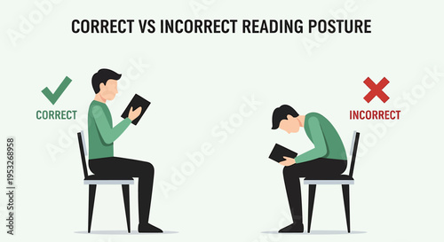Man showing correct vs incorrect posture while reading
