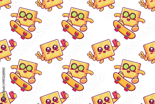 funny tofu character seamless pattern illustration background 