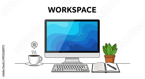 Modern home office workspace with desktop and notebook
