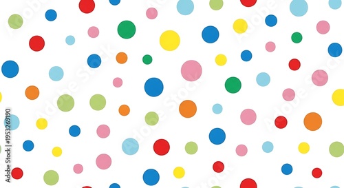 Colorful polka dots pattern on white background, vibrant and playful design for various applications.