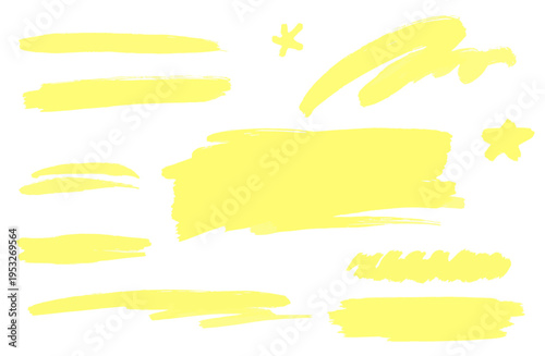 手描きのアンダーラインマーカーセット。ラフな蛍光ペンの素材。ビジネス資料や広告の重要なポイントをハイライトする素材。