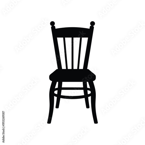 Simple black silhouette of a wooden chair with a spindle back