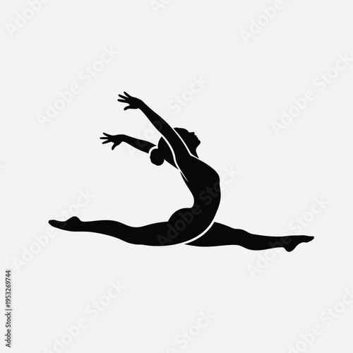 Silhouette of a female gymnast performing a dynamic split leap pose