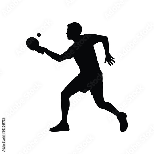 Silhouette of a table tennis player in the midst of a forehand stroke