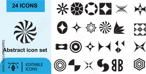 Vector icon and logo set for design elements with star compass diamond shapes in orange pattern