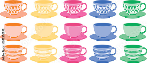 Colorful Cups Collection Royal Coffee Tea Cup Daily Utensils Set Vector