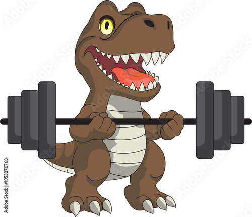 Dinosaur Weight Lifting Exercises Gym Mascot Happy Animal Body Building Cartoon Vector