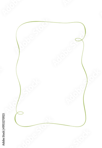 Vintage rectangle frame with elegant curly border in soft green. Romantic ornate outline as simple wedding invite decor. Cute whimsical sketch suits social media post and delicate card template