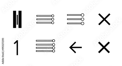 minimalist user interface icons for modern digital applications featuring navigation list back and close symbols.