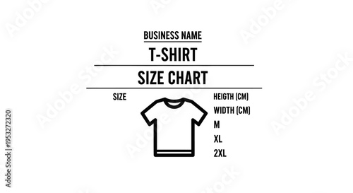 t-shirt size chart template graphic displaying apparel dimensions ideal for online stores to help customers choose the correct size.