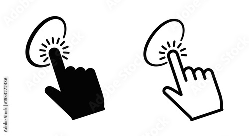 two finger click icons solid and outline depicting a hand tapping perfect for digital interface and call to action concepts.