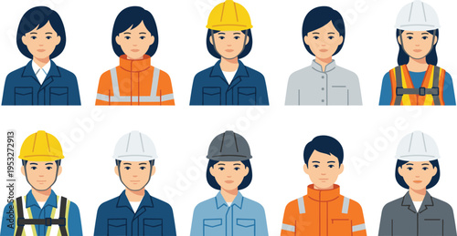 Diverse group of professionals in safety vests and hard hats, representing various industries and roles