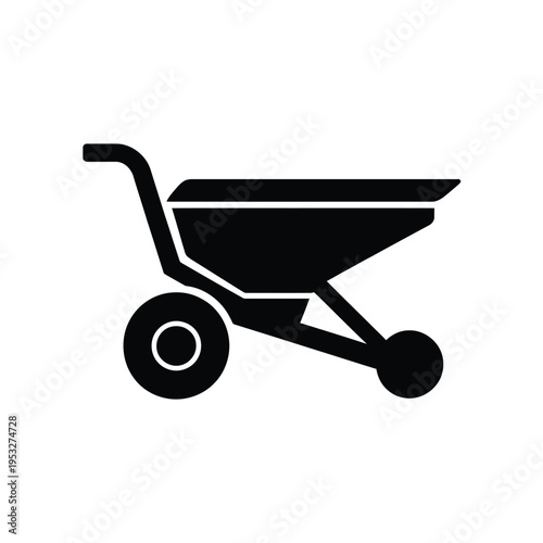 Simple black silhouette of a wheelbarrow with a single wheel