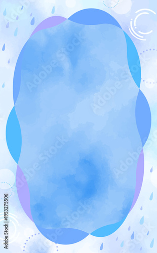 水彩風の雨のシンプルなフレーム3_縦