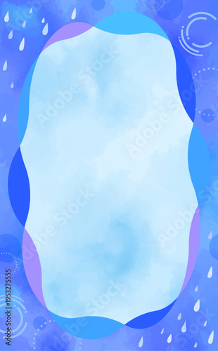 水彩風の雨のシンプルなフレーム4_縦