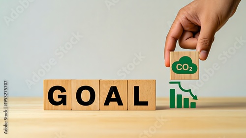 Goal concept with co2 reduction and growth chart for sustainability and environmental strategy concept