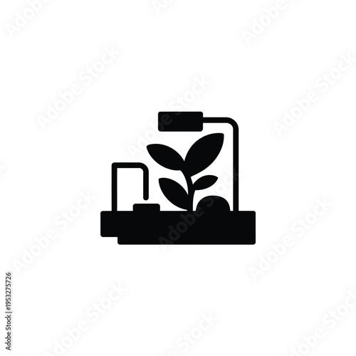 Minimalist black icon depicting an indoor plant with grow light