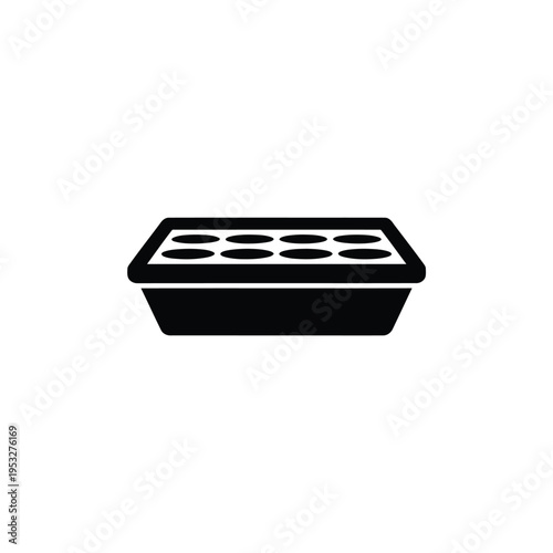 A simple black and white icon depicting a muffin tin or baking pan