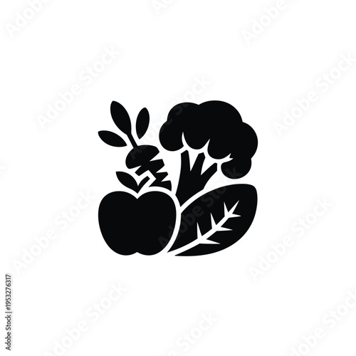Black silhouette graphic depicting a variety of fresh produce items