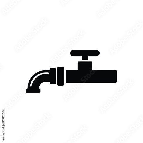 Simple black silhouette of a water faucet with flowing water