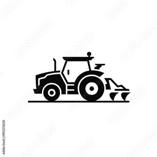 Simple black silhouette of a modern agricultural tractor with front loader