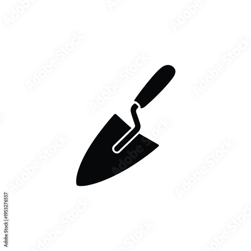 Simple black silhouette of a pointing trowel on a white background