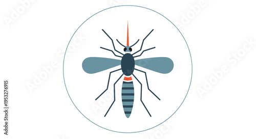 Mosquito icon with antenna, wings, and legs detailed illustration in a circle