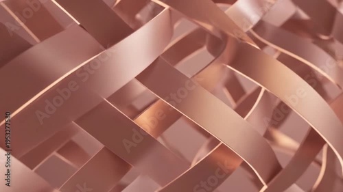 Rose Gold Metallic Ribbons Interweaving Abstract Background Texture