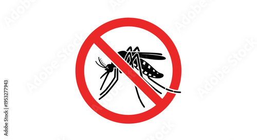 No Mosquitoes Allowed Sign Graphic Representation of Mosquito With a Red Circle and Diagonal Line Symbolizing Prohibition