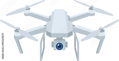 Sleek modern drone illustration with integrated camera, representing advanced aerial technology for photography, videography, and surveillance applications