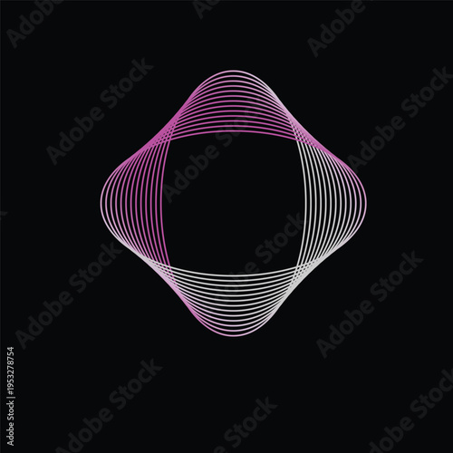 Abstract Geometric Shape with Gradient Lines on Black Background