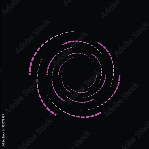 Swirling Pink and White Dashed Lines Forming a Vortex on Black Background