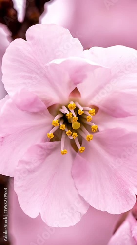 Cinematic Macro Video of a Single Pink Cherry Blossom Bud Opening Slowly in Spring