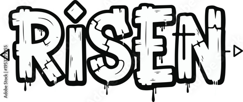 Grunge Street Art Style "RISEN" Text Illustration with Cracked Dripping Effect Vector Graphic