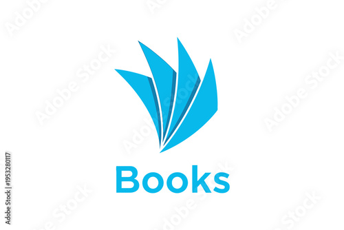 A stylized blue logo of books.