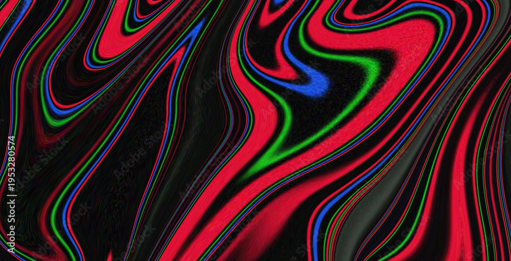 Obraz premium Abstract swirling neon waves in vibrant red green blue black dynamic motion background