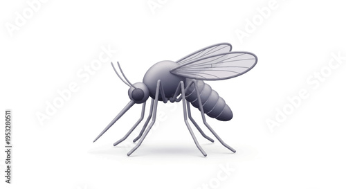 Detailed grey mosquito illustration standing on a white background, representing insect pests, disease vectors, and health risks in warm climates