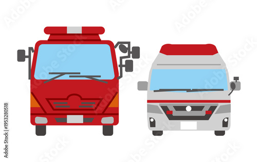 消防車と救急車の正面イラストセット