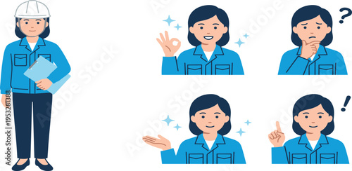 Set of diverse worker illustrations showing different emotions and gestures, perfect for industry and business presentations