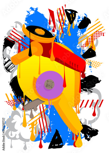 Angle grinder graffiti. Abstract modern street art decoration performed in urban painting style.