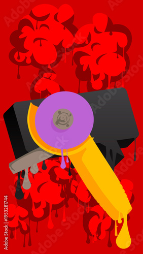 Angle grinder graffiti. Abstract modern street art decoration performed in urban painting style.