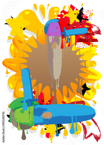 Angle grinder graffiti. Abstract modern street art decoration performed in urban painting style.