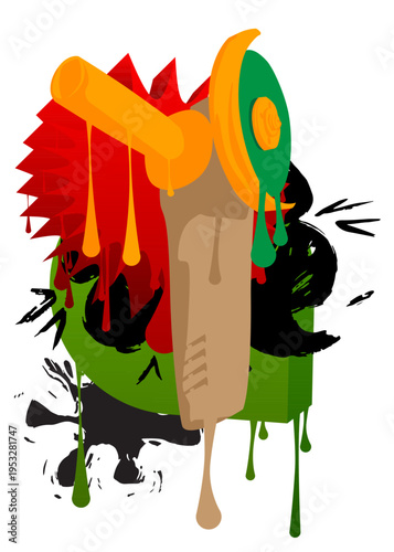 Angle grinder graffiti. Abstract modern street art decoration performed in urban painting style.