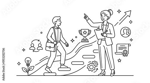 Business Leader Guiding Employee Towards Success