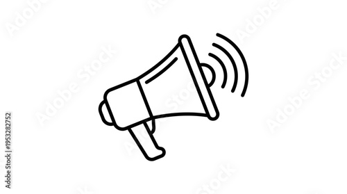 Black and White Outline of a Megaphone with Sound Waves
