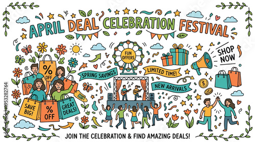 April Deal Celebration Festival Hand-Drawn Banner