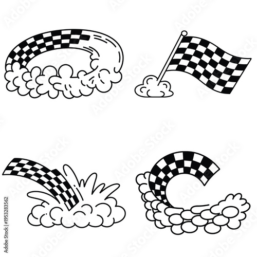 Racing checkered flag smoke effects set for motorsport finish and speed motion graphics